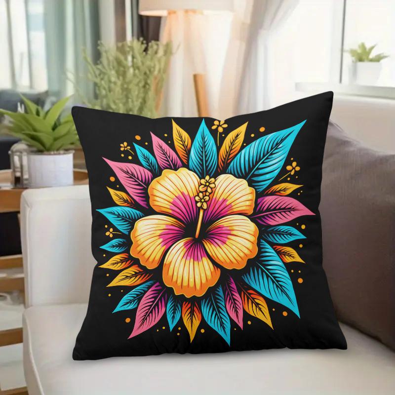 Hawaiian Hibiscus Floral Pillow Case DoubleSided Tropical Print Decorative Cushion Cover Beach Camping Decor for Sofa PC