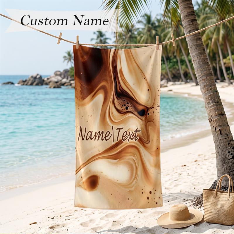 Cozy Coffee Custom Name Printed Beach Towel Personalized Soft Towel For Swimming Beach Travel