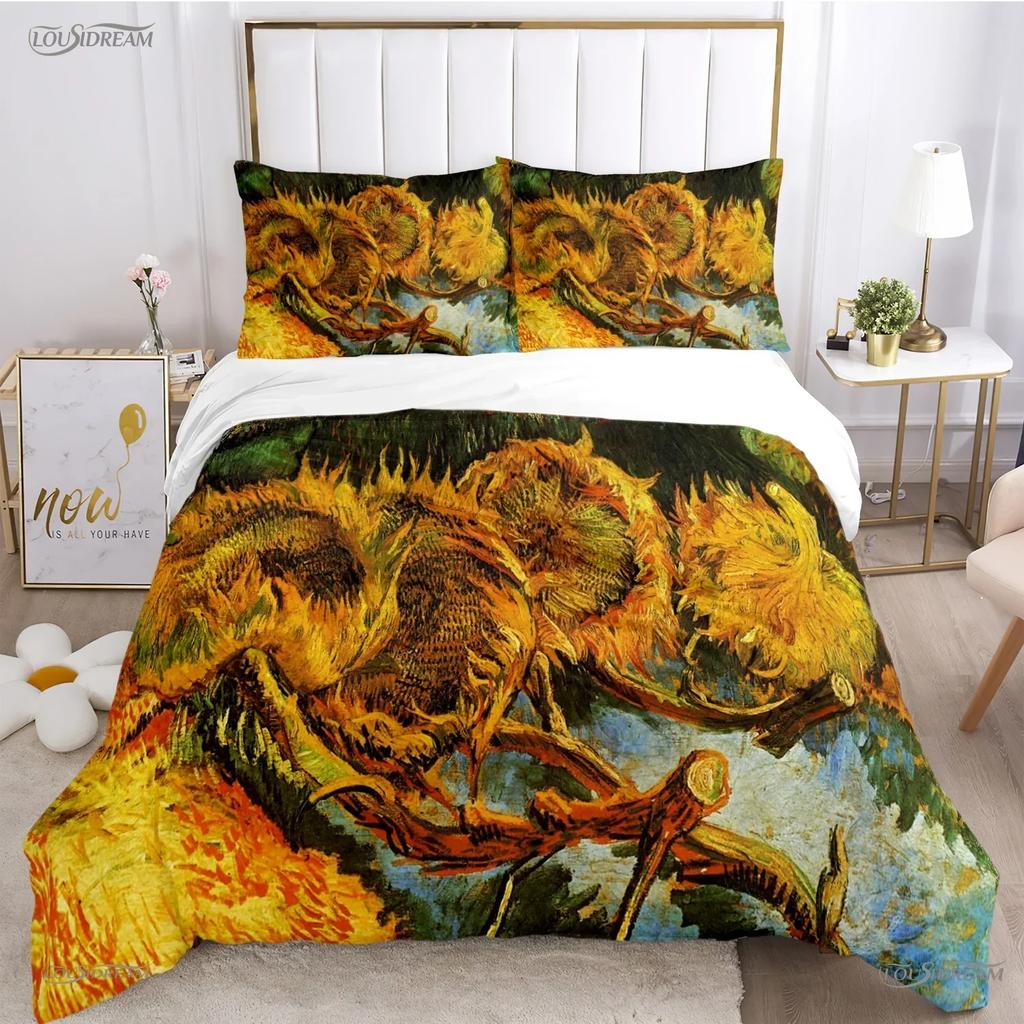Van Gogh Kunst Niedlich Kawaii Bequemer Bettbezug Steppdecke Kissenbezug Bettwäscheset Kinder Schlafzimmer Dekoration Heimtextil