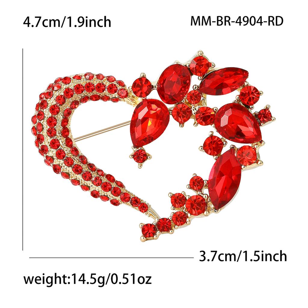 Rhinestone Heart Brooch for Women Flower Love Office Party Lapel Pins Gifts