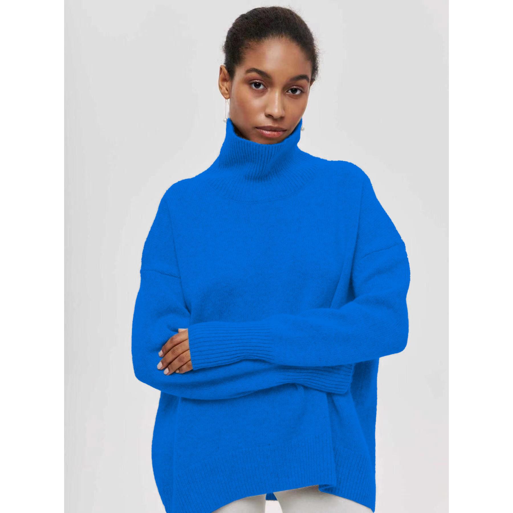 

Осень-зима Женский свободный свитер с высоким воротом, большой размер, топ с длинным рукавом, осенний повседневный свободный джемпер, толстые теплые вязаные пуловеры для женщин XS