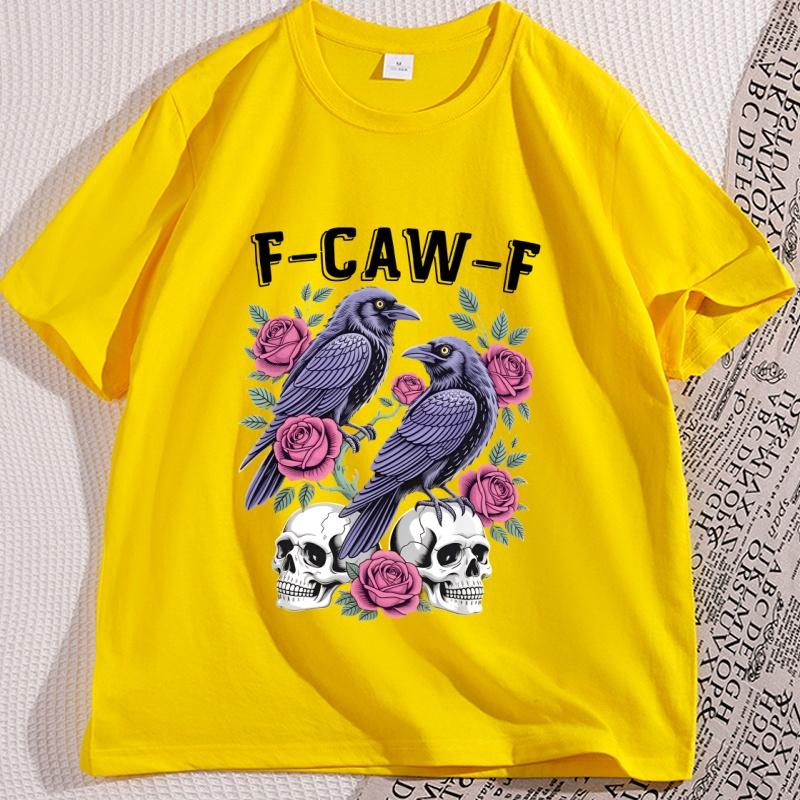 Gothic Black Crow FCW Graphic Tee Unisex Cotton Tshirt Loose Fit Casual Streetwear Top Soft Fabric Mens Womens TShirt Clothes