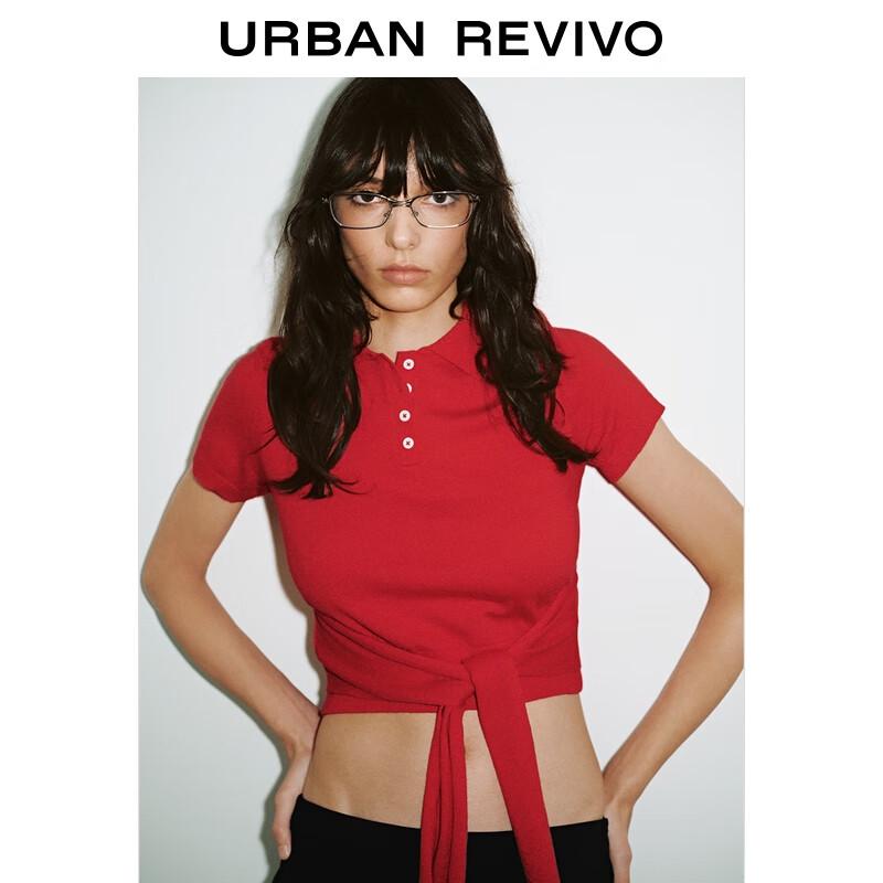 UR Women's Slim Knit Polo Top with Tie Detail