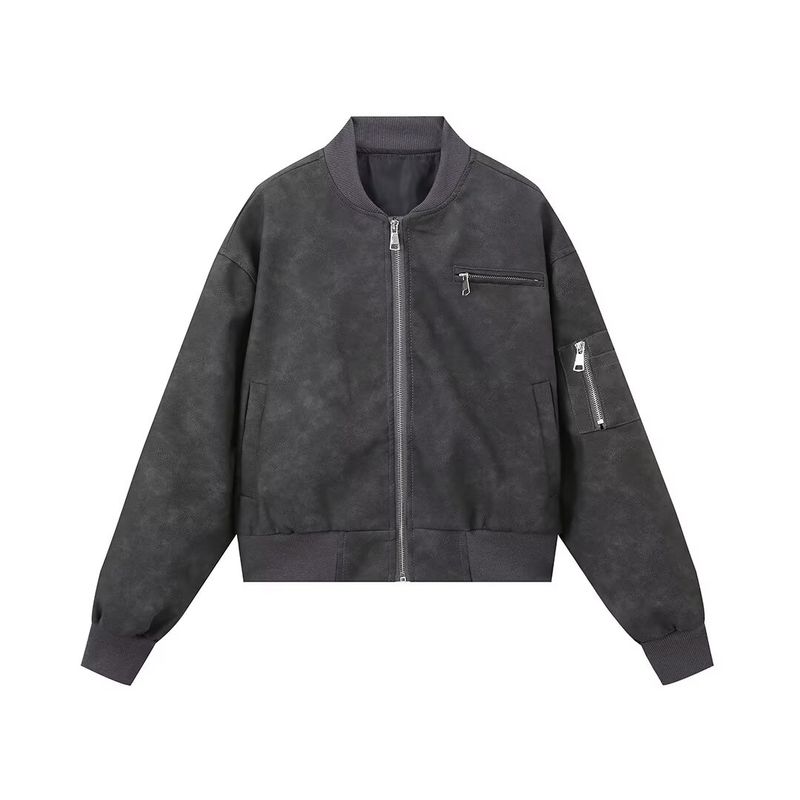 

Kaslead Новое поступление Женская одежда Модный стиль Модный Универсальный Повседневный Трехцветный Стеганый Кожаное пальто с длинными рукавами Dark gray S