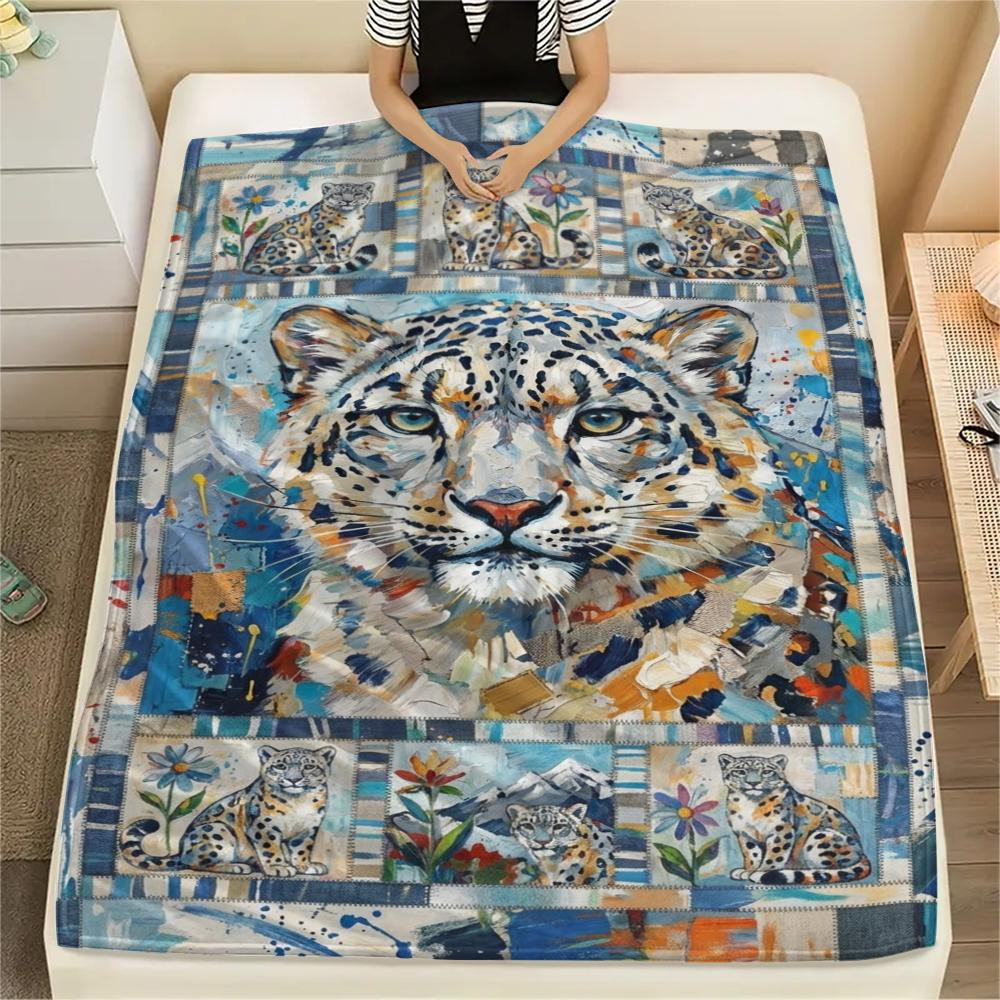 

Snow Leopard Animal Print Flannel Blanket, High quality Comfortable for All Seasons, Home Decor, Warmth and Comfort, Perfect for Christmas Gifts121 80cm x 120cm