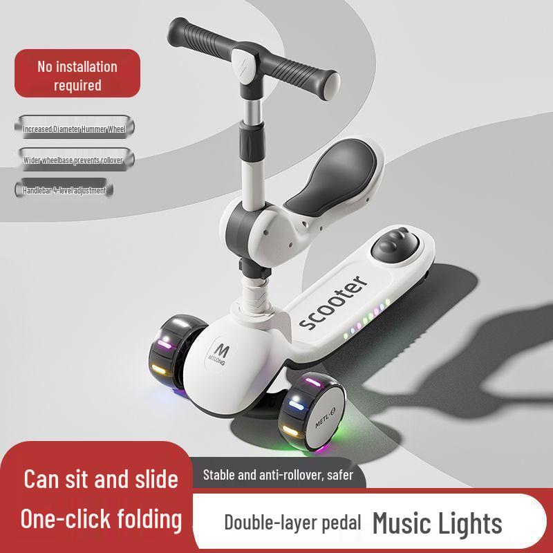 Folding Kids' Scooter with Seat, Ages 1-10, for Boys and Girls