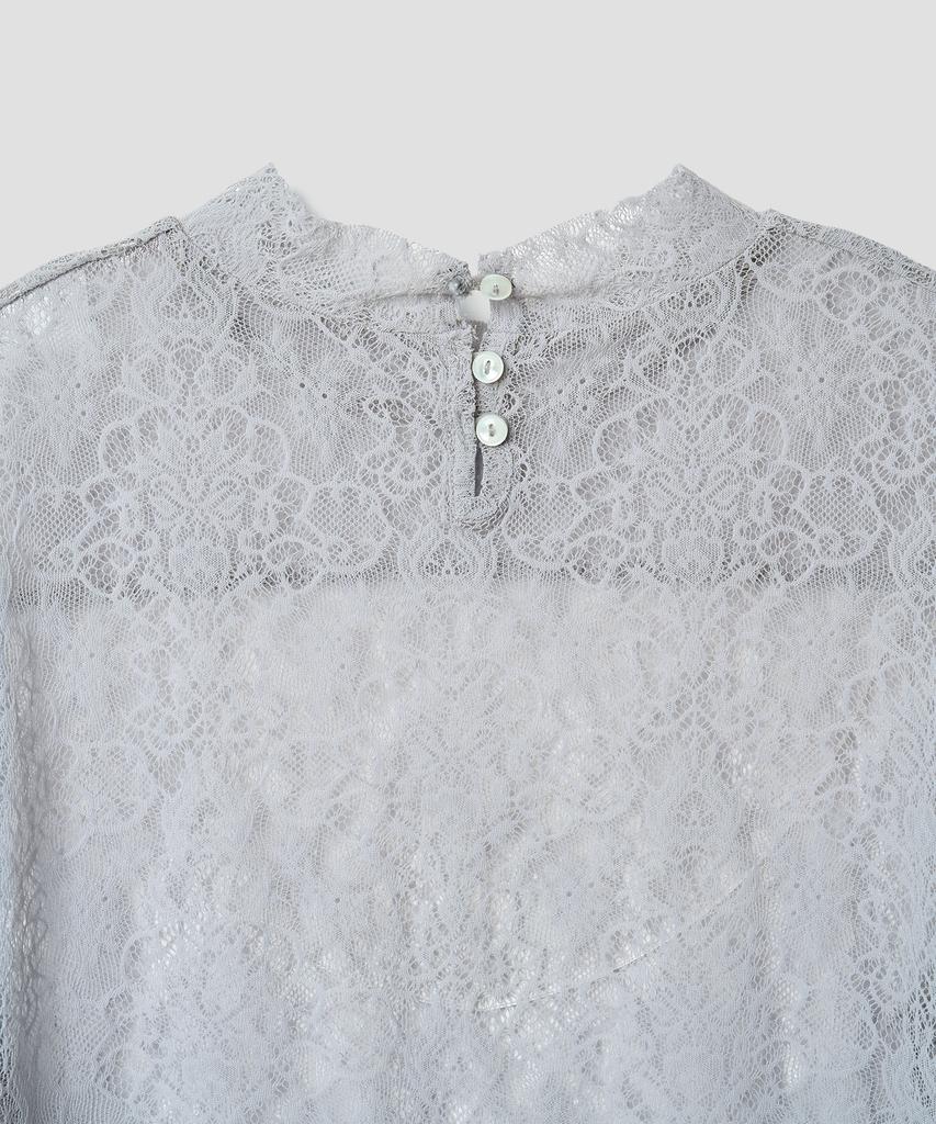 Tudument High Neck Lace Sheer Top Light Gray