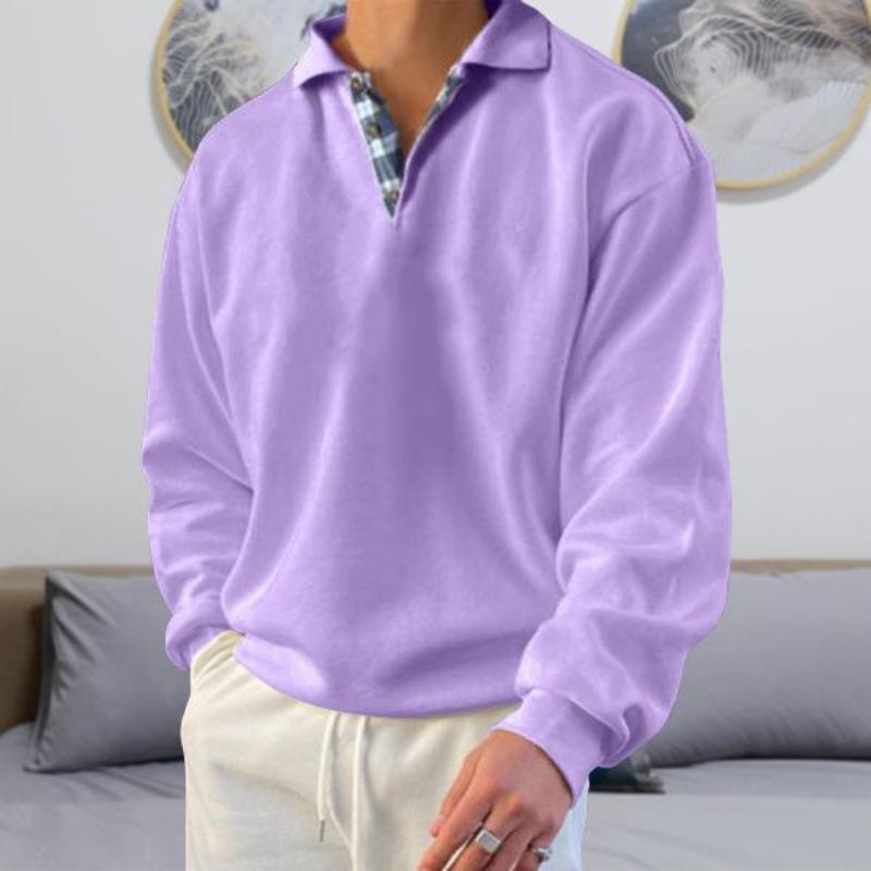 Men Fall Spring Sweatshirt Loose Lapel Solid Color Long Sleeve Pullover Buttons Casual Plus Size Mid Length Men Shirt Top