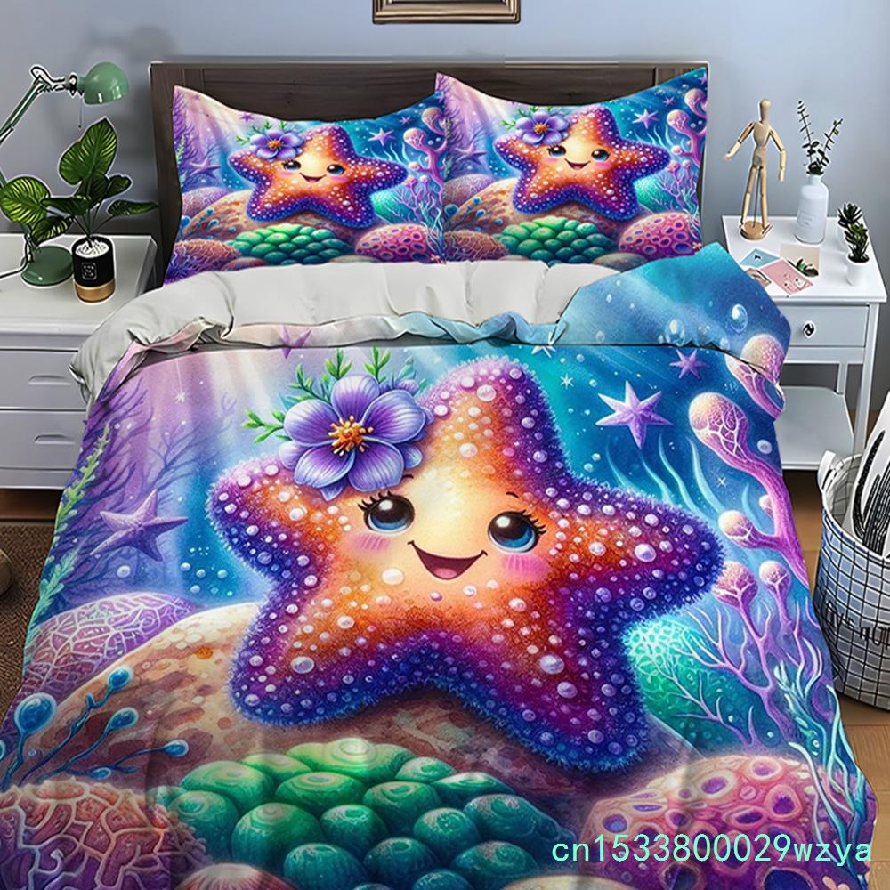 Cute Cartoon Stars Print Bedding Set Duvet Cover 1 Duvet Cover 2 Pillowcases Adult And Kids Bedding Set Luxury Children's Gifts