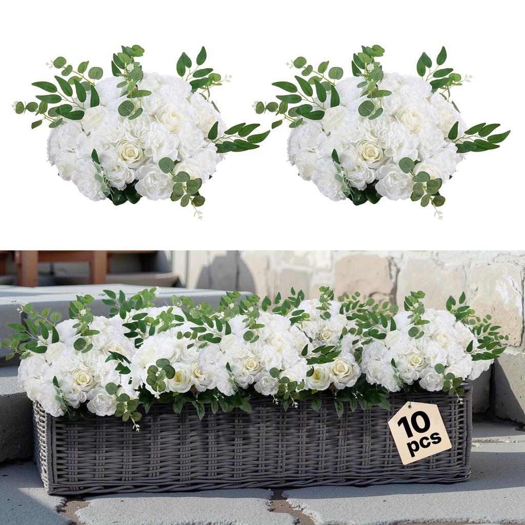 VEVOR Flower Balls Arrangement Bouquet 10 PCS, 450 Mm Diameter Artificial Flower Balls Wedding White Roses Centerpieces