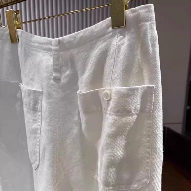 Summer Thin Linen Wide Leg Pants Women's High Waist Drape Premium Casual Cotton Linen White Straight Pants