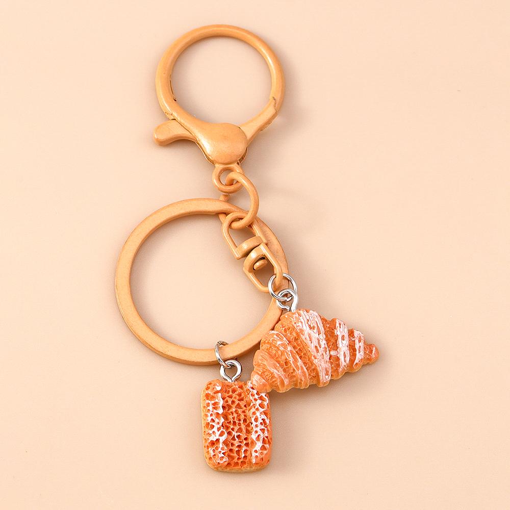 Cute Resin Simulation Food Keychain Waffle Croissant Baguette Bread Key Ring Pendants for Women Girls Handbag Decor Jewelry Gift