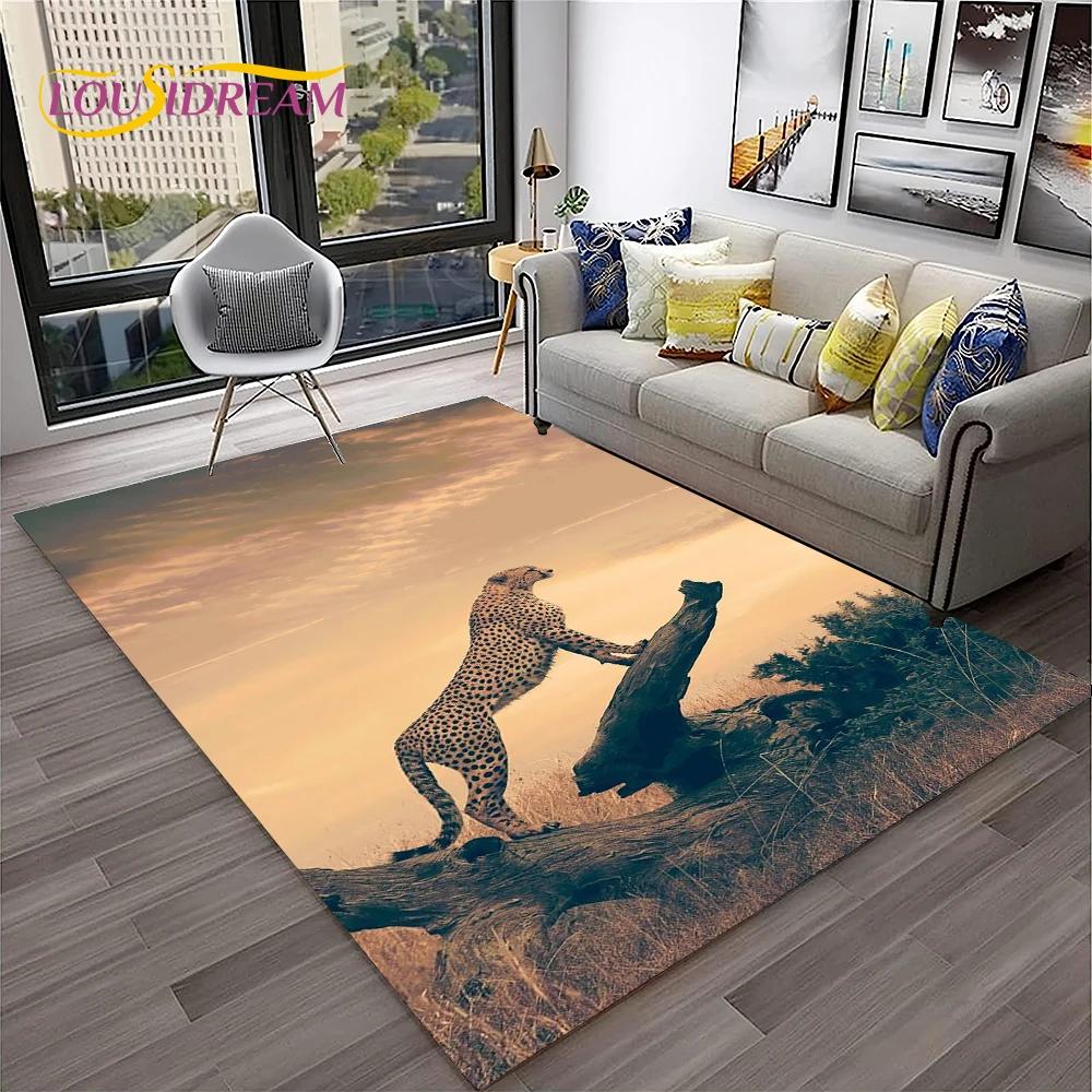 Leopard Cheetah Animals Cartoon Carpet Rug for Home Living Room Bedroom Sofa Doormat Decor,Kid Play Area Rug Non-slip Floor Mat
