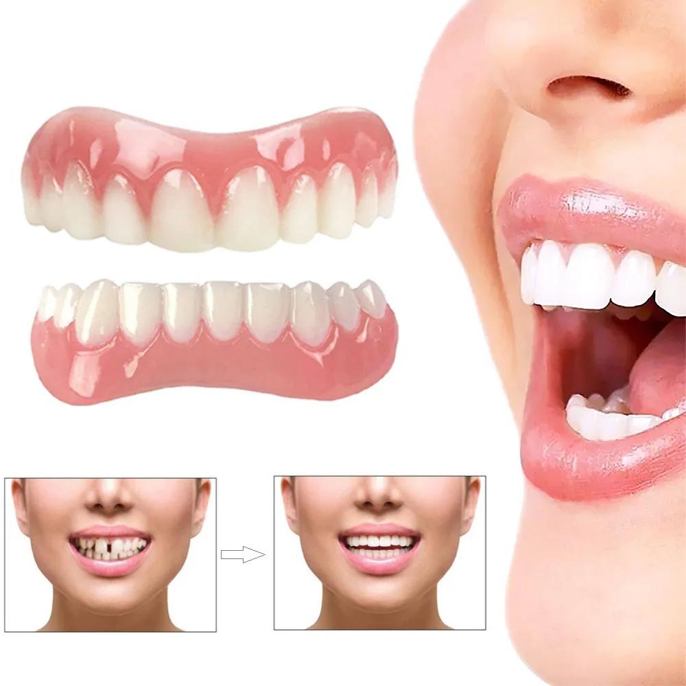 White Dentures - Adjustable Upper and Lower Dentures for Men and Women, Comfortable Fit and Natural Smile