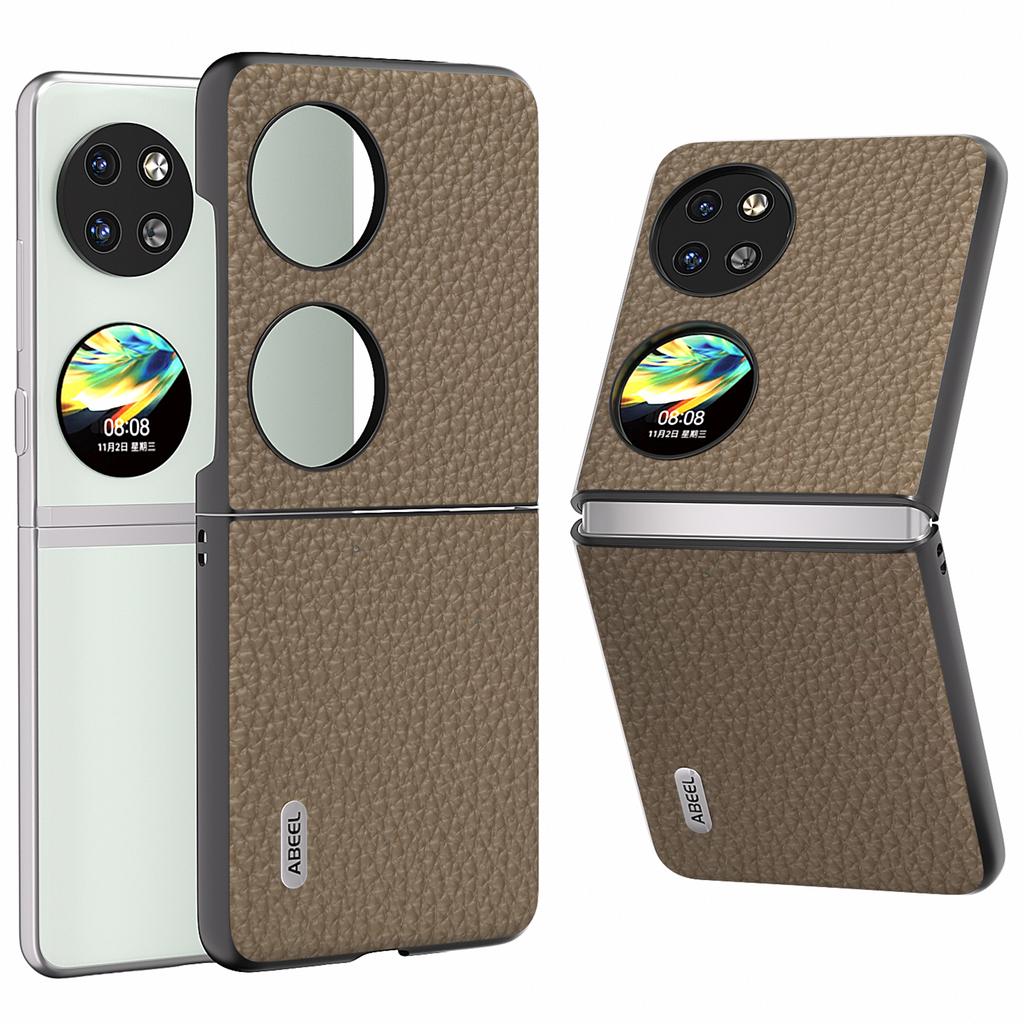 For Huawei Pocket 2 Phone Case Genuine Cow Leather with Hard PC Inner Shell Litchi Texture