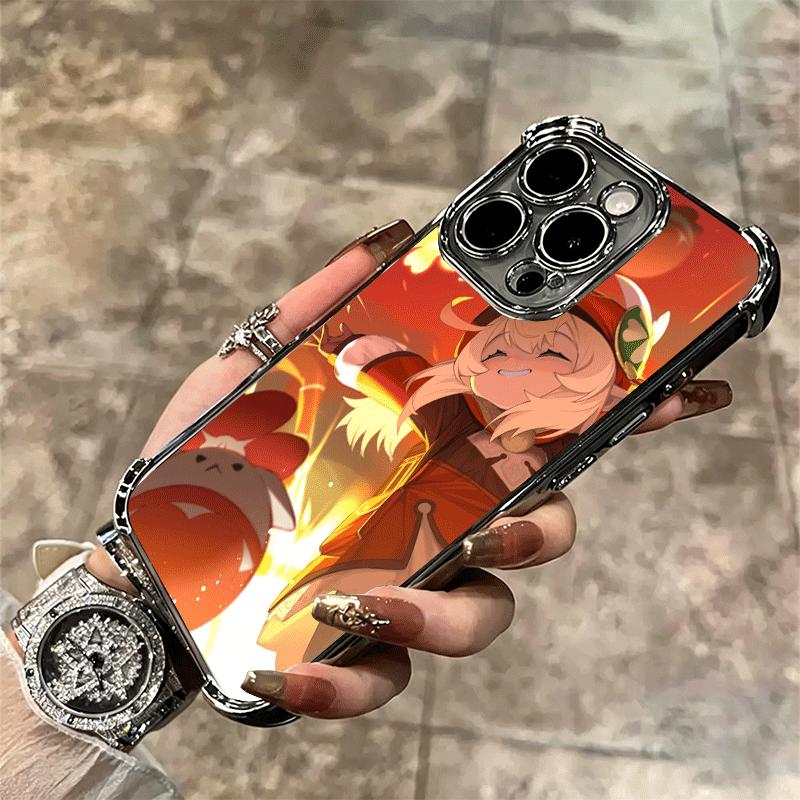 Genshin Impact Klee Plating Phone Case For Iphone 16 17 Pro Max Air 16E 14 15 Plus 12 13 Mini Anti-Fall Airabag Cover