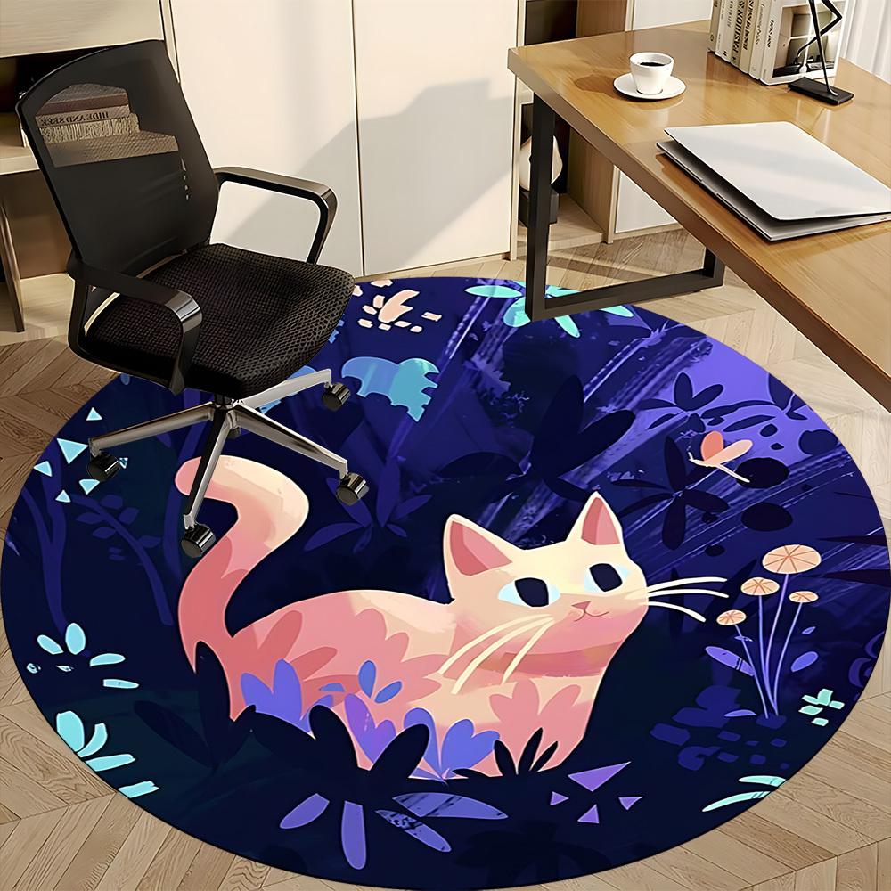 1pc Cat Garden Office Round Area Rug, Indoor Mat Suitable For Office, Under Office Chairs Bedroom Living Room Home Decor, Room Deco