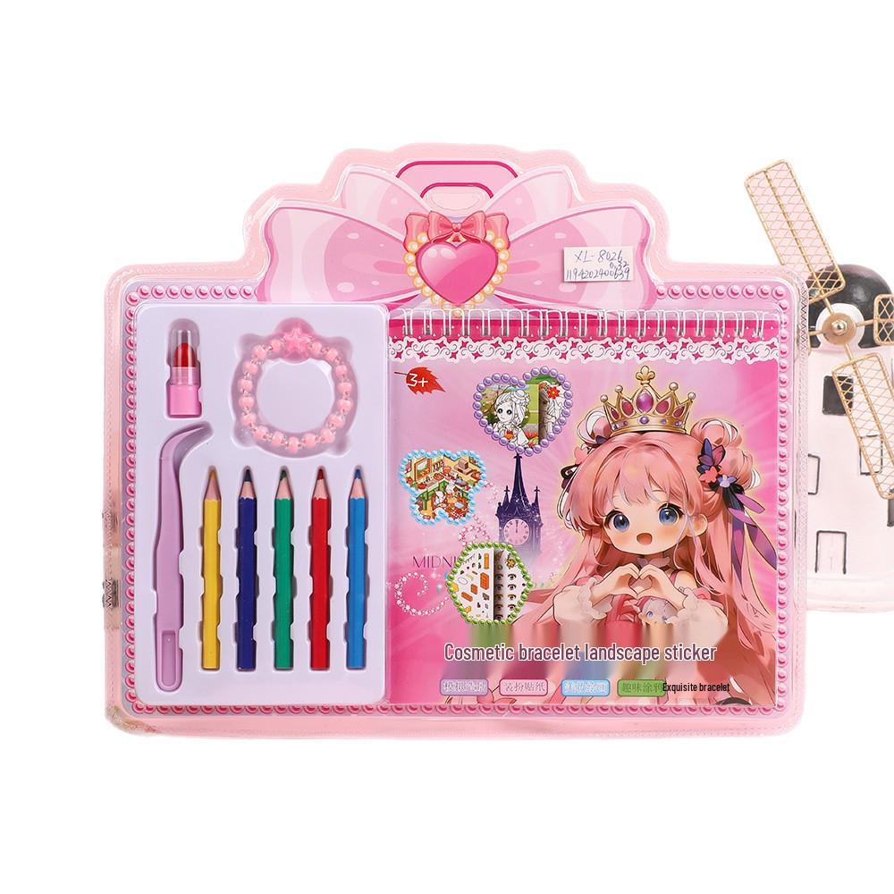 Cartoon Color DIY Bracelet & Scenery Sticker Set for Girls - Educational Handmade Coloring & Painting Gift