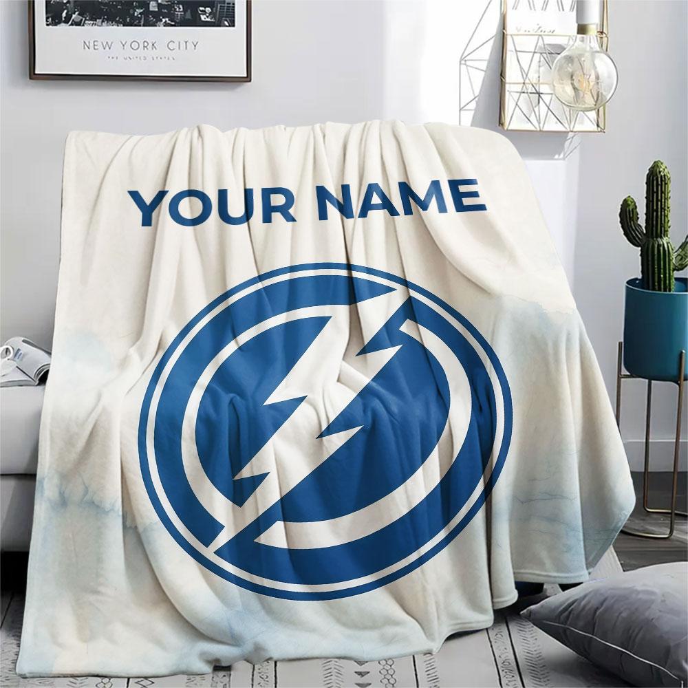 Custom Name,Tampa Bay Lightning Printed Flannel Blanket, soft throw for bedroom sofa, washable, Christmas present, great gift.