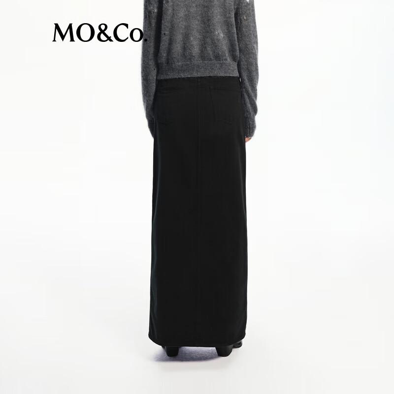 MO&Co. 2024 Autumn High-Waist Overlap Slit Straight Denim Skirt