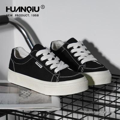 Men's 2025 Spring Black Canvas Thick-Soled Sneakers - Casual & Versatile for Students and Couples