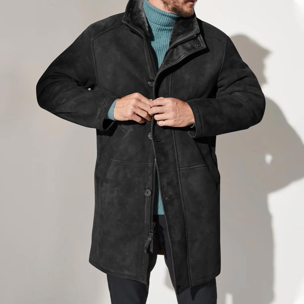 Men's Solid Color Splicing Button Pocket Work Jacket Men's Casual Long Coat