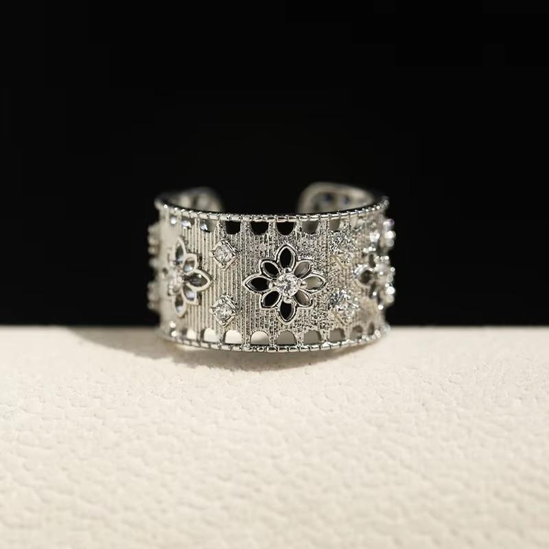 PANJBJ 925 Silver Stars Ring For Women Blue Crystal Opening Sweet Romance Irregular Versatile Jewelry Gift