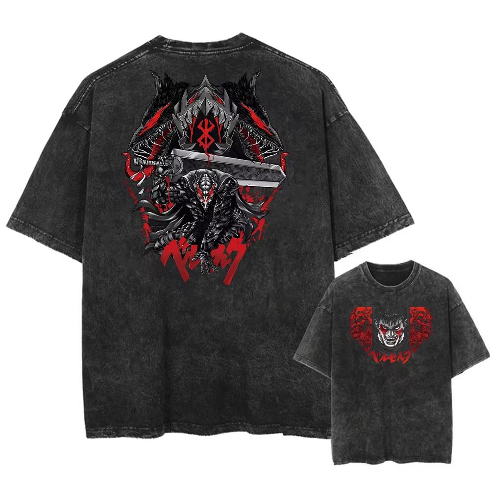Vintage Men's T-shirt Japanese Anime Graphic Print Harajuku Streetwear Washed Short Sleeve T-Shirt Men Tops