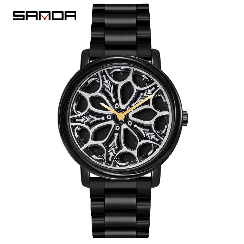 Sanda Men's Trendy Waterproof Quartz Watch with Cool Wheel Design