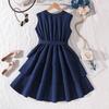 Sweet Girls' Dress Summer Children's Elegant Sleeveless Tiered Casual Waist-cinched Dress