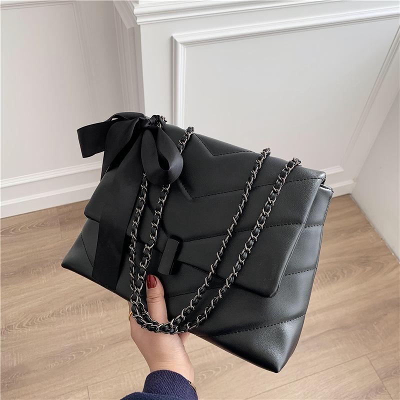 

Сумка большой вместимости женская сумка 2025 новая модная текстурная цепочка сумка через плечо тоут повседневная сумка-мессенджер чёрный