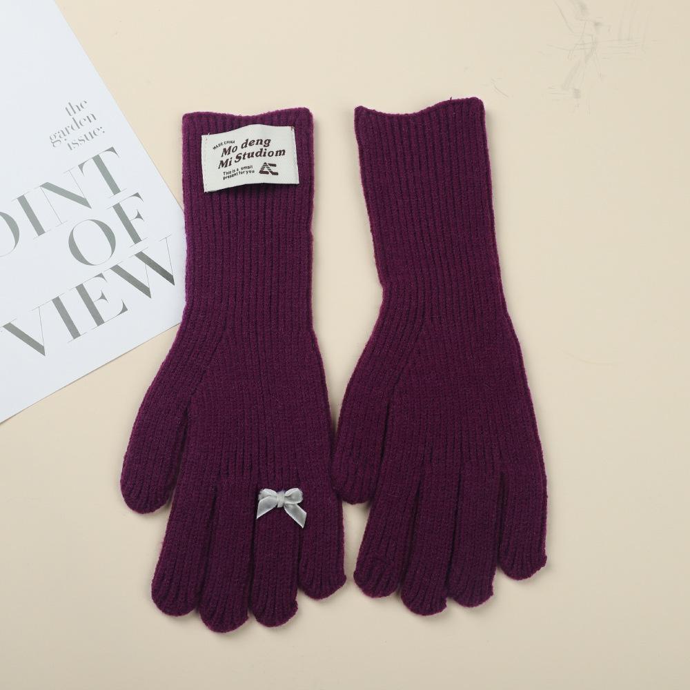 

Female CampusUse with Wool Knitted Bow Gloves Cute Korean Version Solid Color FallSeason and ColdSeason Riding Warmth and Touch Screen Trend average size