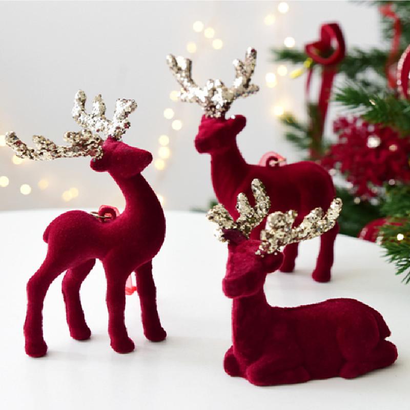 Tree Red Christmas Reindeer Decor Sparkling Figurines Holiday Hanging Ornament