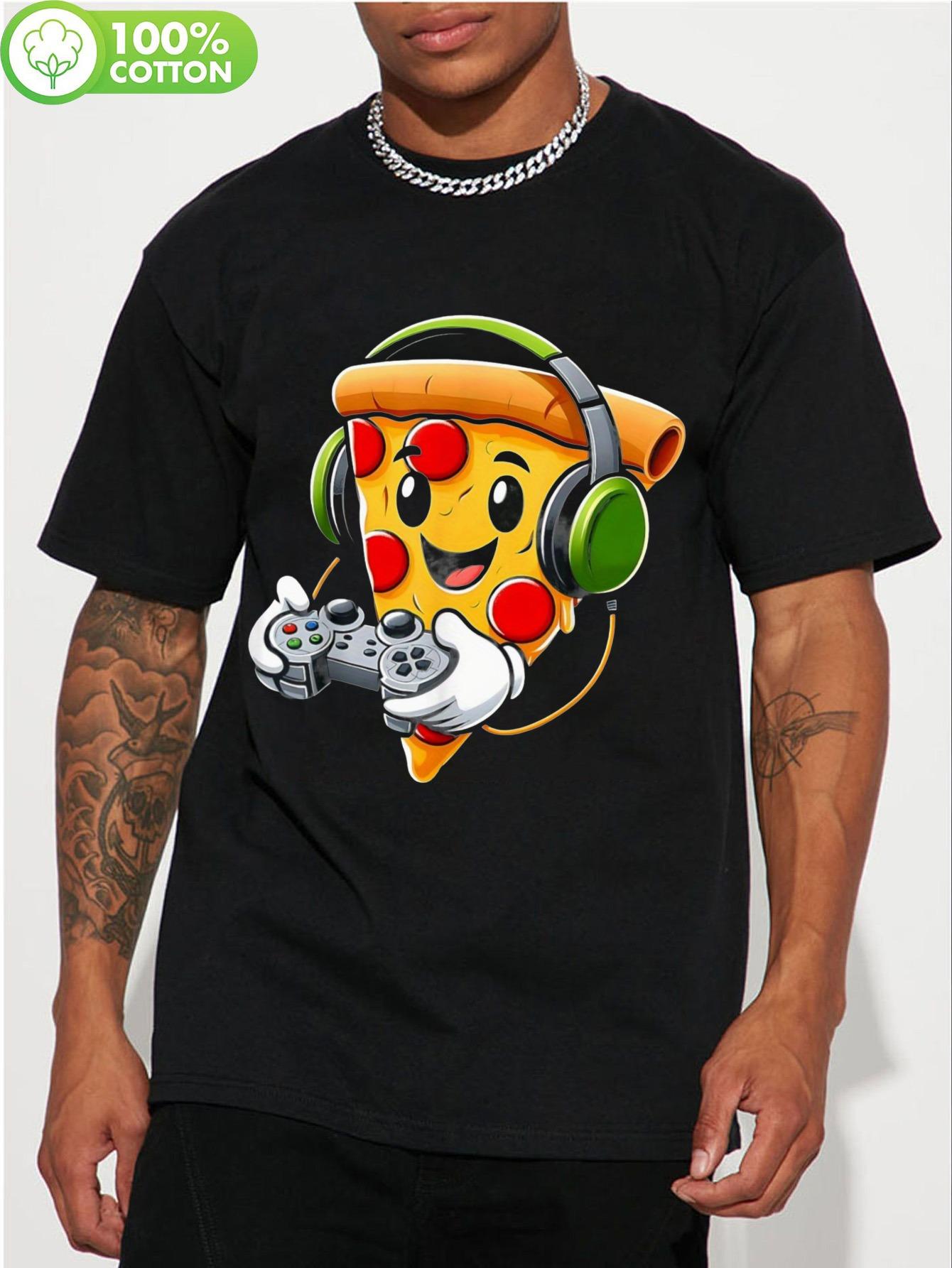 Funny Tshirt Funny Pizza Slice Character Gaming Graphic T... L