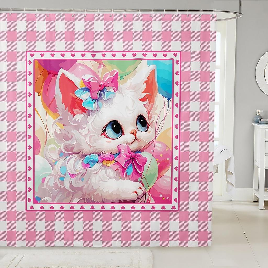 ManCute Frog Kids Shower Curtains,Lavender Flowers Butterfly Romantic Bathroom Curtains for Girls Boys Women,Cartoon Animals