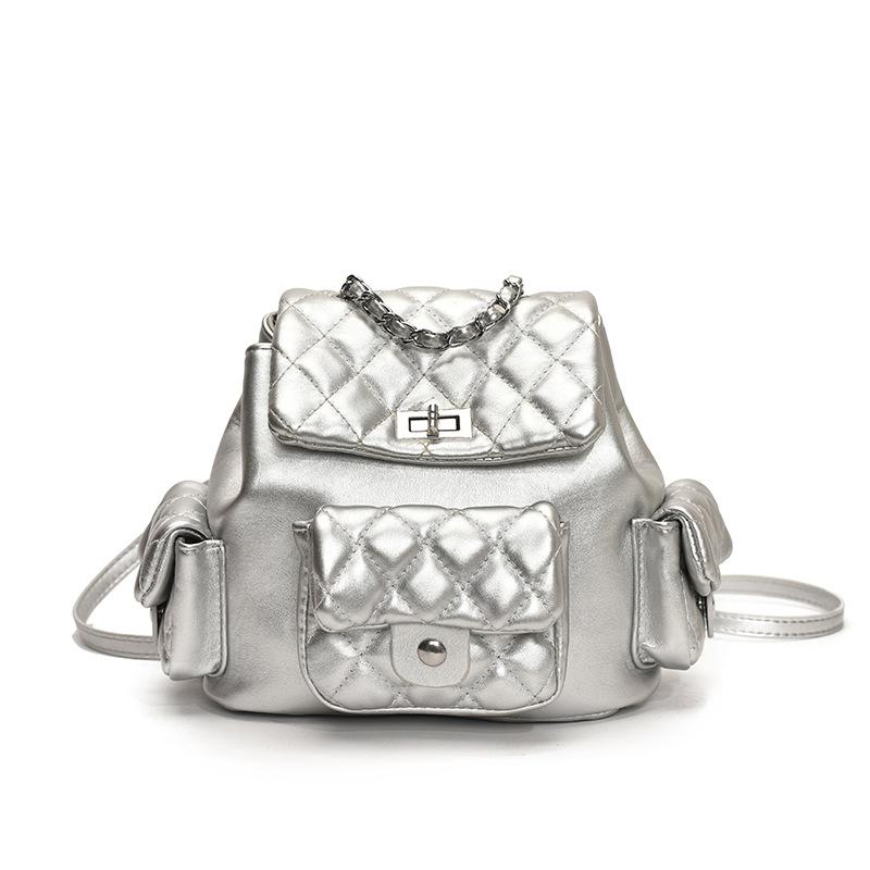 Rhombus embroidery thread niche design women's backpack 2025 new popular versatile chain small backpack bucket small schoolbag