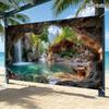 Tropical Cave Waterfall Beach Hut Tapestry Paradise Island Scenery Wall Hanging Summer Vibe Decor Living Room Boho Style Fabric