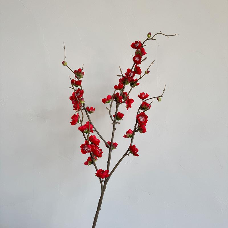 Zen Style Chinese Decor: Four-Pronged Plum Blossom Simulation - Cherry Blossom Wax Plum Faux Flowers for Home and Hotel Arrangements