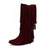 Autumn and winter fringed women's boots small square head solid color casual fashion boots H