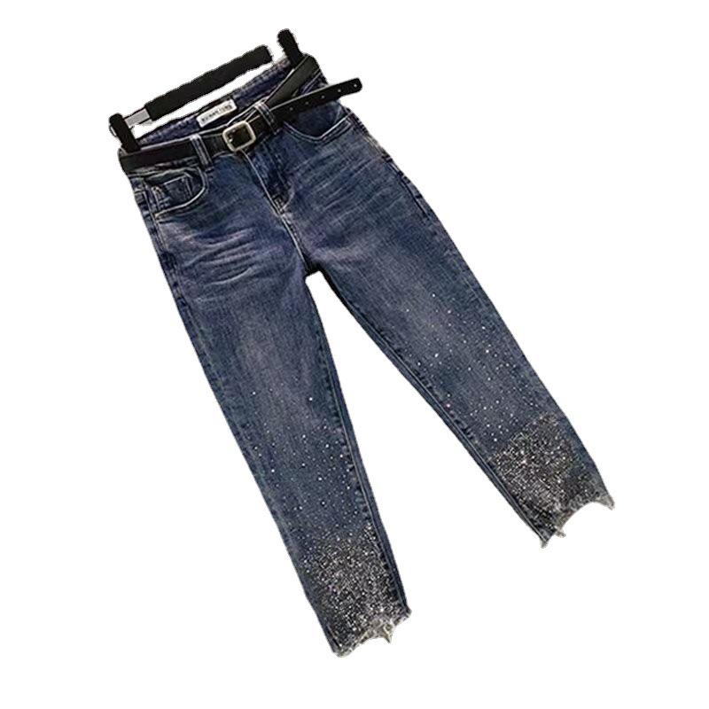 2026 Sommer Strass High Waist Schlankmachende Straight Leg Jeans für Damen