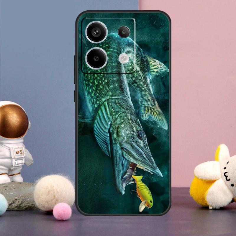 Pike Fish Fishing Lure Case For Xiaomi Redmi Note 14 9 10 11 12 13 15 Pro Plus Redmi 15 15C 14C 10C 12C 13C Cover