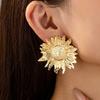 Exaggerated Big Sunflowers Stud Earrings Men Women Europe and America Hip Hop Cool Simple UV Smooth Zircon Brincos Punk Gift