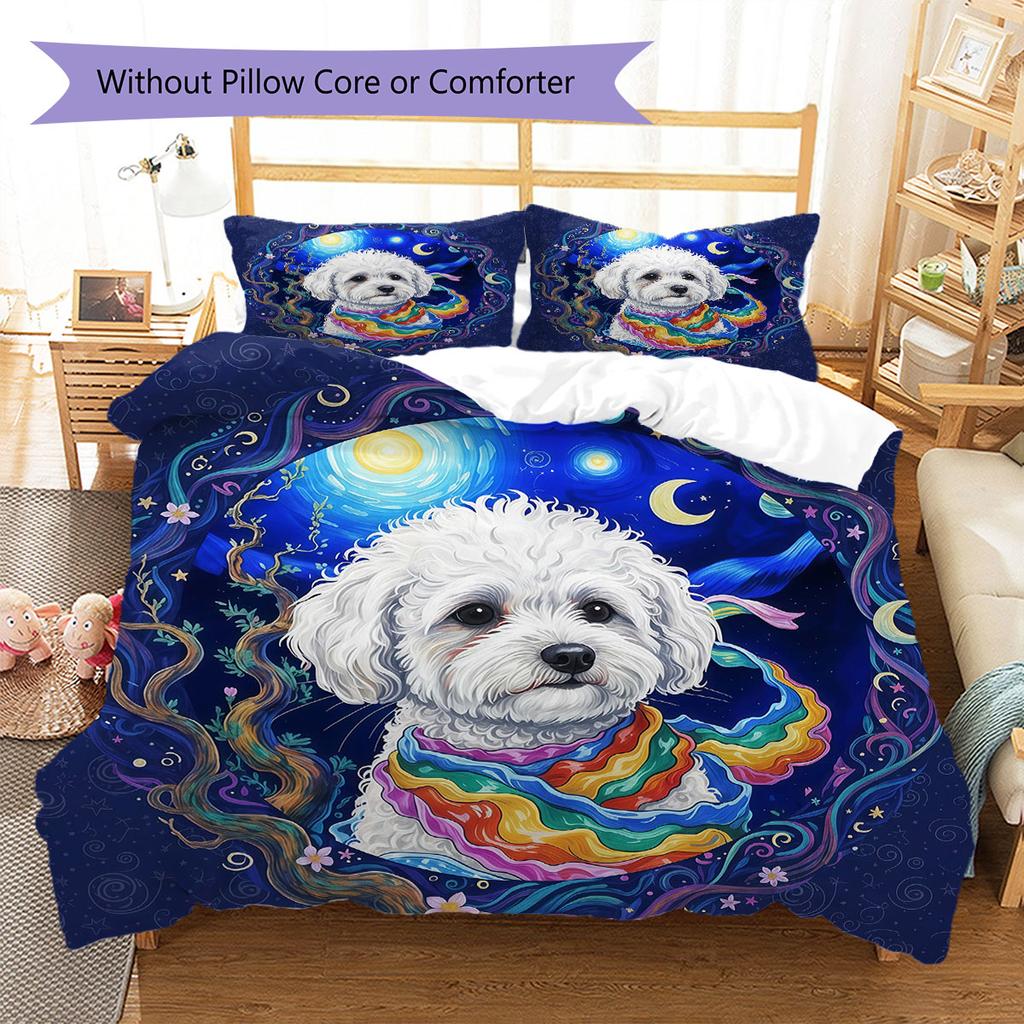 RainbowPuppy Pattern Bedding Quilt Set Quilt Cover Pillowcase Home Decoration Birthday Gift (1 * duvet cover + 2 * pillowcase, without core)