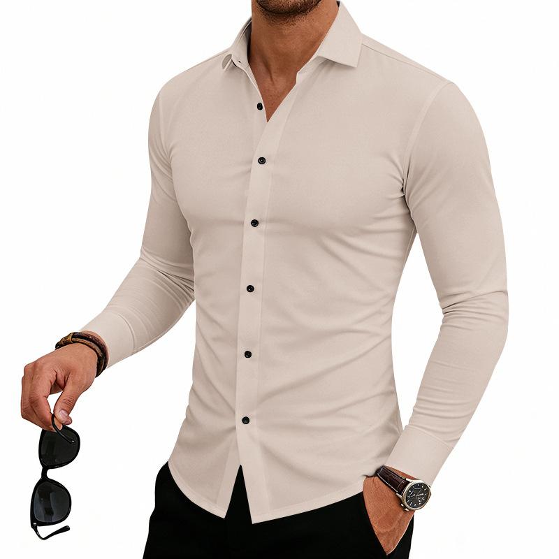 Men's Long Sleeve Stretch Shirt Slim Fit Button Down Collar Dress Shirt Business Work Shirt Casual Office Shirt