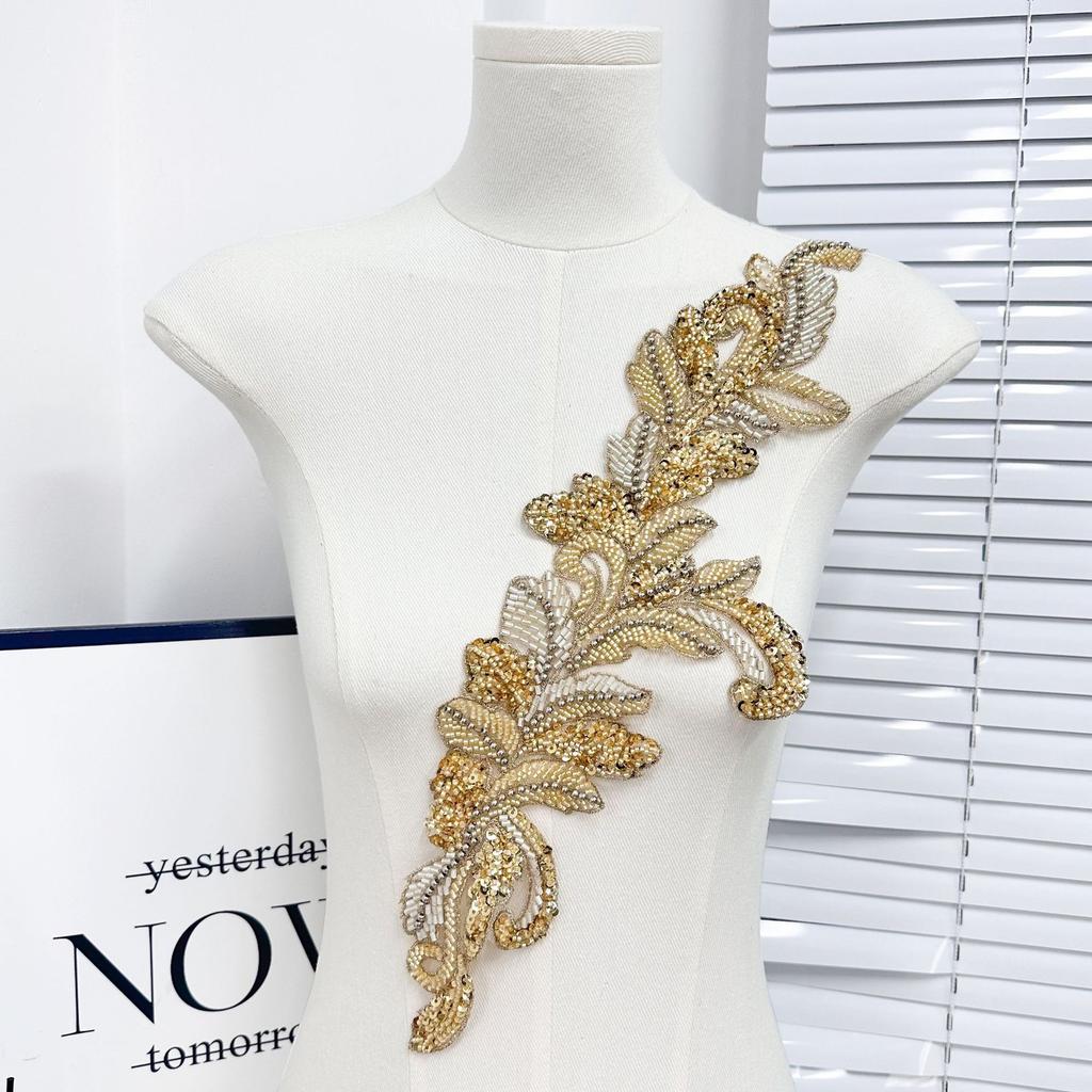 Computer Bead Embroidery Nail Bead Collar Lace Clothing Performance Clothes Front Collar Corsage Applique Embroidery Cloth Sticker Decorative