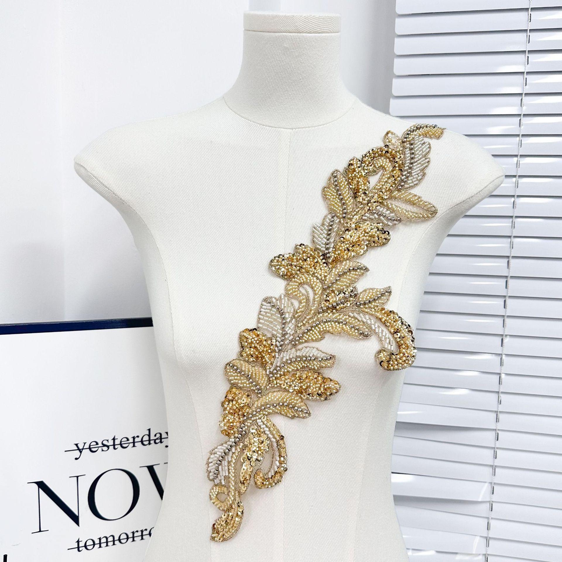 

Computer Bead Embroidery Nail Bead Collar Lace Clothing Performance Clothes Front Collar Corsage Applique Embroidery Cloth Sticker Decorative