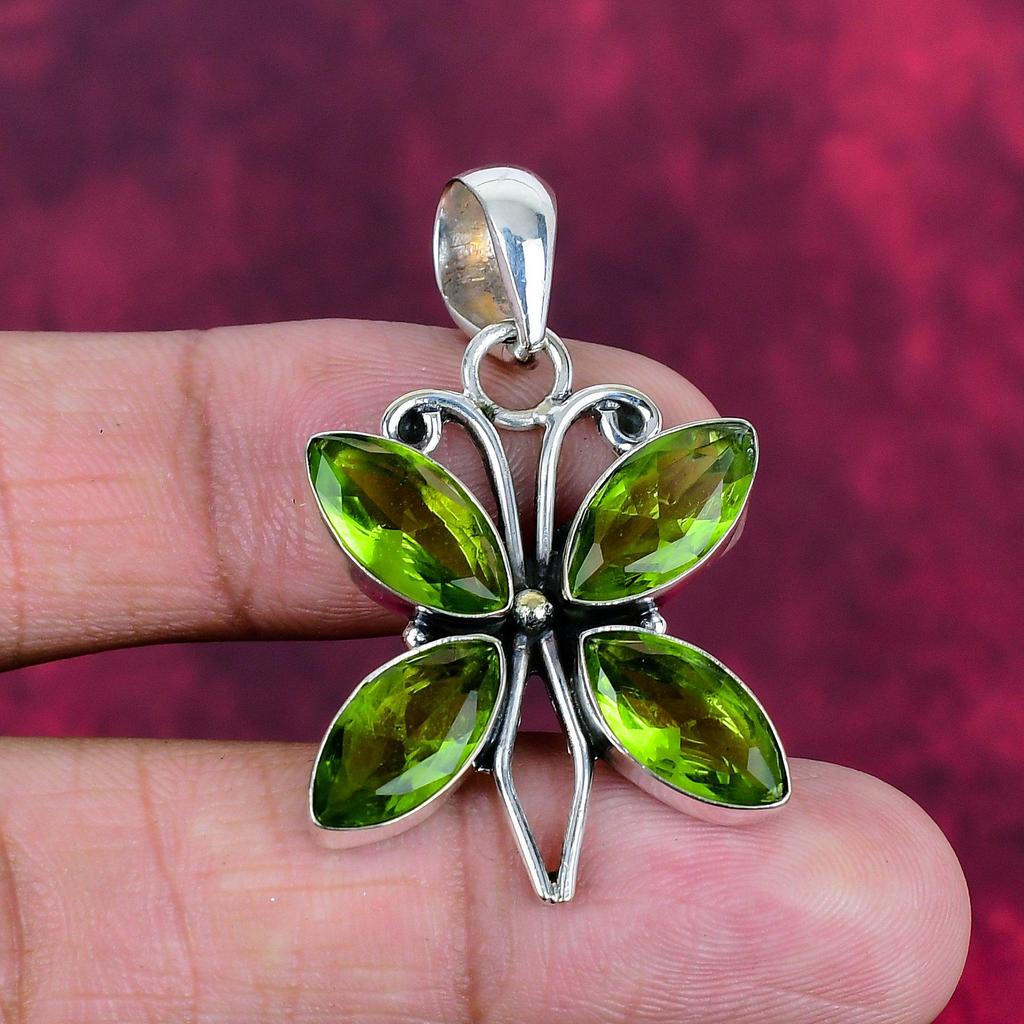 Peridot Anhänger Edelstein Schmuck, 925 Sterling Silber Anhänger, handgefertigter Schmuck Geburtsstein Anhänger, Geschenk für Ihn