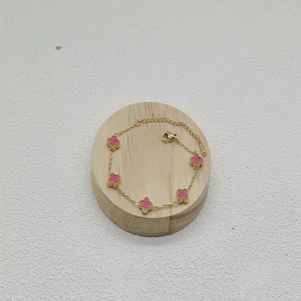 9Mm Double-Sided Shell Lucky Five Flowers Four-Leaf Clover Bracelet Light Luxury Ins Style Does Not Lose Colour Hand Titanium Steel Bracelet