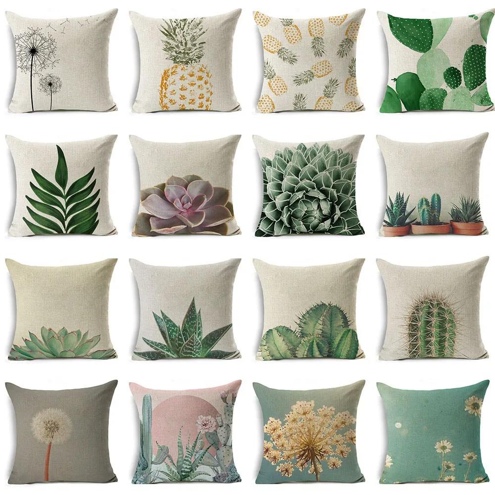 Nordic Style Succulents Printed Cushion Cover Pineapple Ananas Pattern Pillow Case Home Decorative Sofa Car Chair Throw Pillows