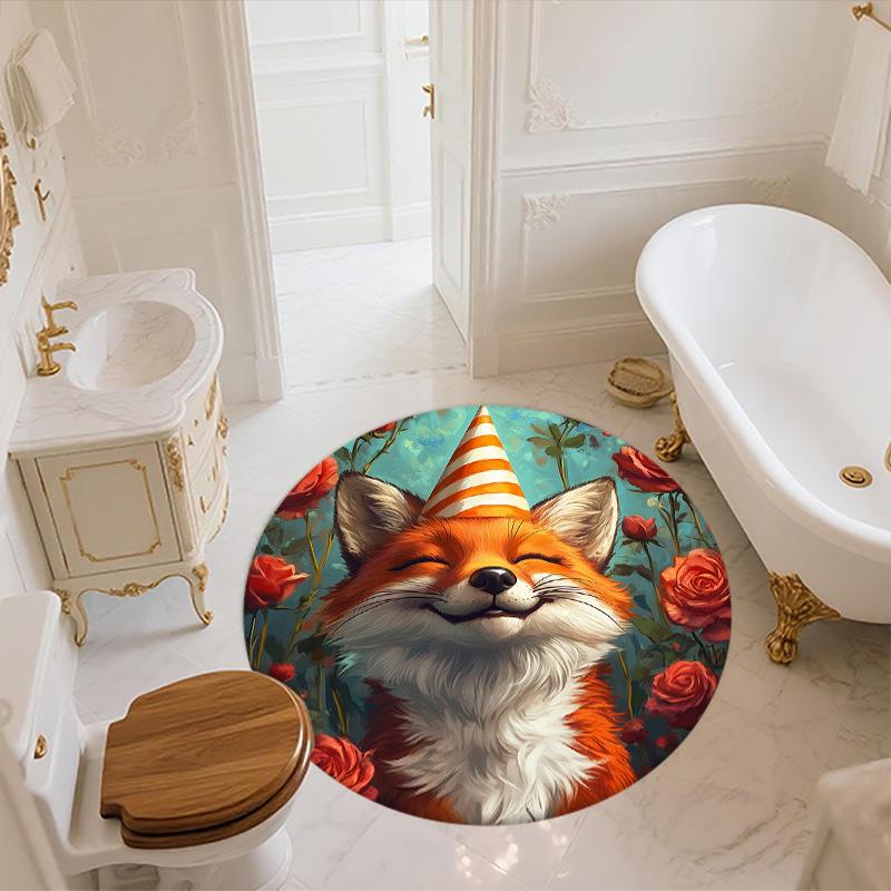 Cute Fox,Round Area Rug,Carpet Rug for Living Room Bedroom Sofa Playroom Decor,Non-slip Floor Mat